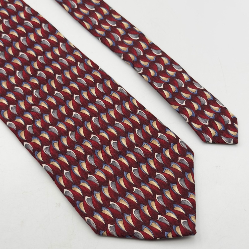 Cocktail Collection Mens Silk Tie Burgundy Gold Geometric Abstract Academia